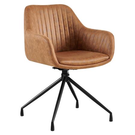 Vergaderstoel TANNER Retro Design, Draaibaar met Zwarte Poten, Bruin Vintage Leder