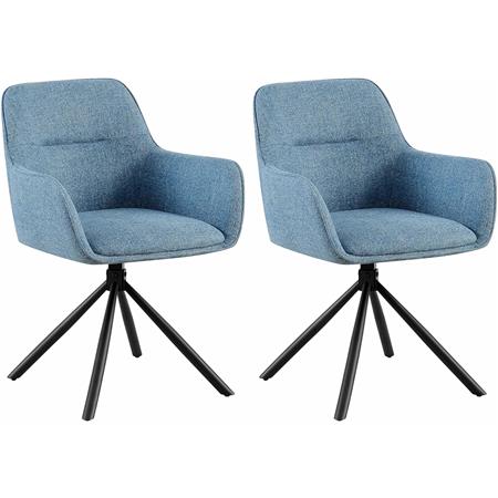 Set van 2 vergaderstoelen COREY, Retro Design, Draaibaar met Zwarte Poten, Blauwe Stof