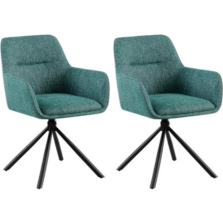 Set van 2 vergaderstoelen COREY, Retro Design, Draaibaar met Zwarte Poten, Groene Stof