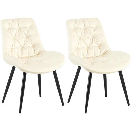Set van 2 Vergaderstoelen LENNY FLUWEEL, met Mooi Stikselontwerp, Zwarte Poten, Beige