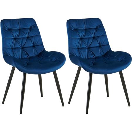 Set van 2 Vergaderstoelen LENNY FLUWEEL, met Mooi Stikselontwerp, Zwarte Poten, Blauw