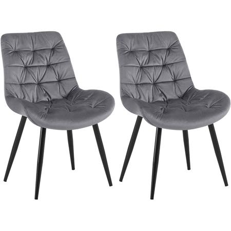 Set van 2 Vergaderstoelen LENNY FLUWEEL, met Mooi Stikselontwerp, Zwarte Poten, Donkergrijs