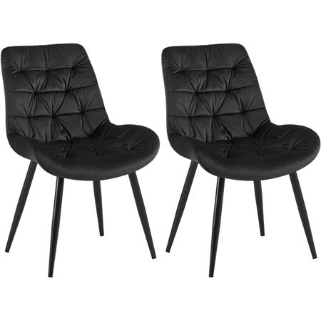 Set van 2 Vergaderstoelen LENNY FLUWEEL, met Mooi Stikselontwerp, Zwarte Poten, Zwart