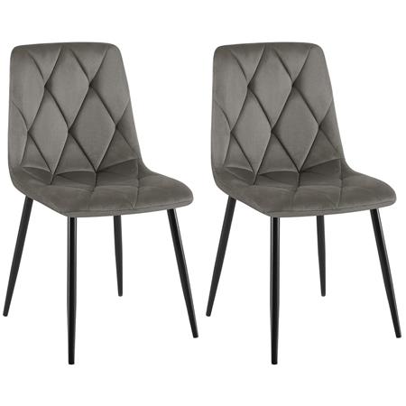 Set van 2 eetkamerstoelen SYAN FLUWEEL, met Mooi Stikselontwerp, Zwarte Poten, Antraciet Grijs 