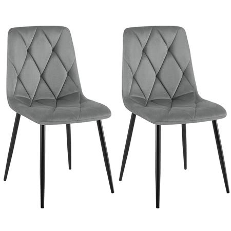 Set van 2 eetkamerstoelen SYAN FLUWEEL, met Mooi Stikselontwerp, Zwarte Poten, Lichtgrijs