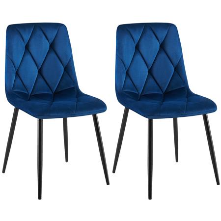 Set van 2 eetkamerstoelen SYAN FLUWEEL, met Mooi Stikselontwerp, Zwarte Poten, Blauw