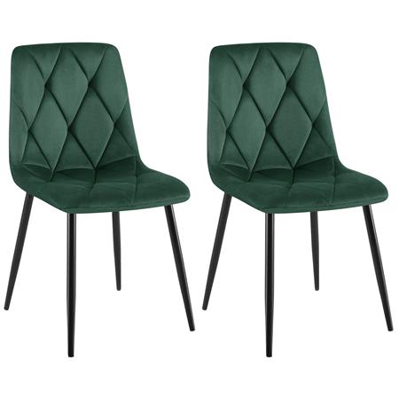 Set van 2 eetkamerstoelen SYAN FLUWEEL, met Mooi Stikselontwerp, Zwarte Poten, Groen