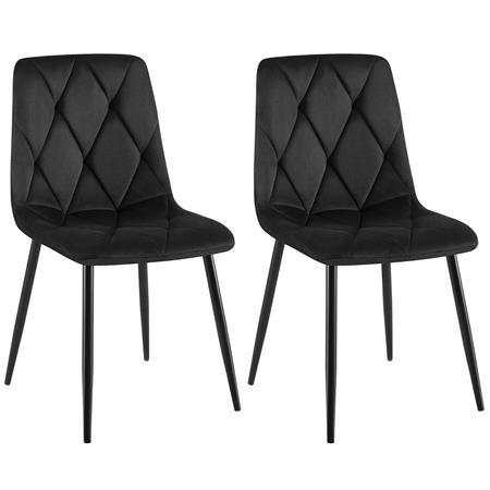 Set van 2 eetkamerstoelen SYAN FLUWEEL, met Mooi Stikselontwerp, Zwarte Poten, Zwart