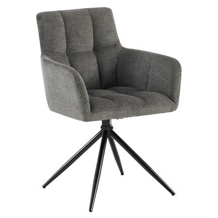 Vergaderstoel KEMP, Retro Design, Draaibaar met Zwarte Poten, Donkergrijze Stof