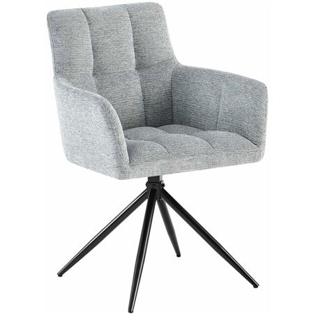 Vergaderstoel KEMP, Retro Design, Draaibaar met Zwarte Poten, Lichtgrijze Stof