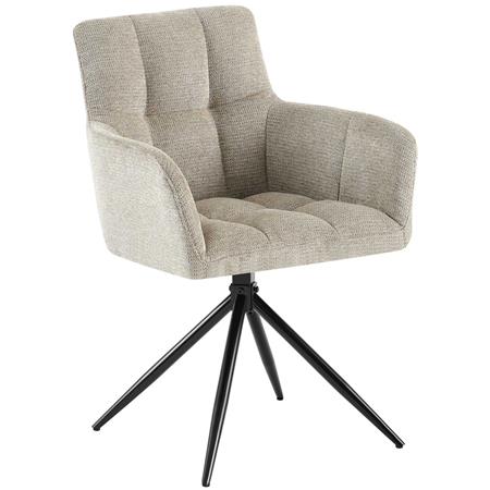 Vergaderstoel KEMP, Retro Design, Draaibaar met Zwarte Poten, Taupe Stof