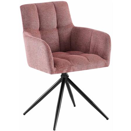 Vergaderstoel KEMP, Retro Design, Draaibaar met Zwarte Poten, Roze Stof