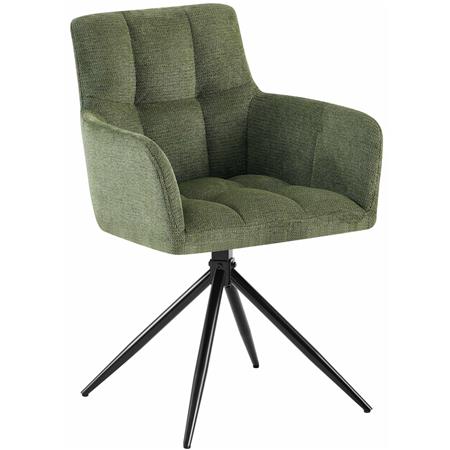 Vergaderstoel KEMP, Retro Design, Draaibaar met Zwarte Poten, Groene Stof