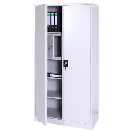 Metalen Kast ISABA, 2 Deuren met Opbergvak met Sleutel, 185x90x45cm, in Staal, Kleur Wit 