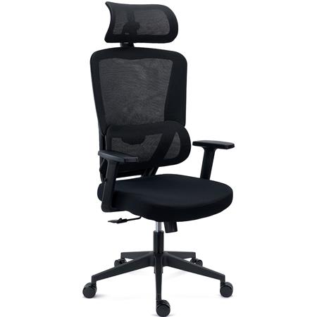 DEMO# Ergonomische Bureaustoel SUPRA, Hoofdsteun, Lendensteun, Mesh en Stof, Zwart