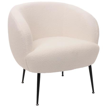 Lounge-stoel HARMONY, Exclusief Comfortabel Ontwerp, Metalen Frame, Bekleed met Witte Stof
