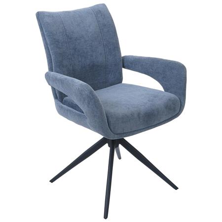 Vergaderstoel LELIA, Retro Design, Draaibaar met Zwarte Poten, Blauwe Stof