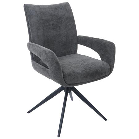 Vergaderstoel LELIA, Retro Design, Draaibaar met Zwarte Poten, Donkergrijze Stof
