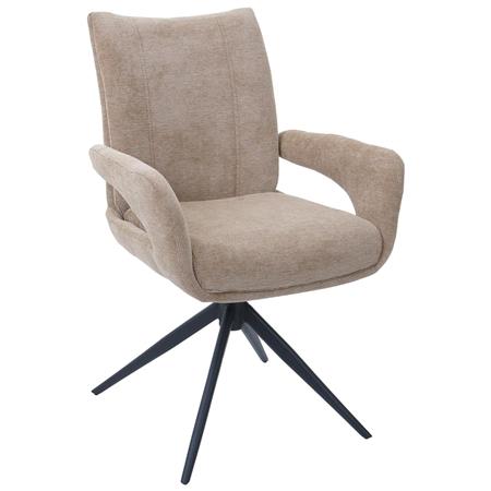 Vergaderstoel LELIA, Retro Design, Draaibaar met Zwarte Poten, Lichtbruine Stof