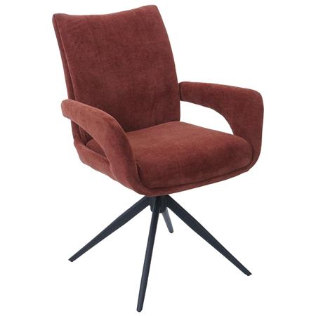 Vergaderstoel LELIA, Retro Design, Draaibaar met Zwarte Poten, Roodbruine Stof