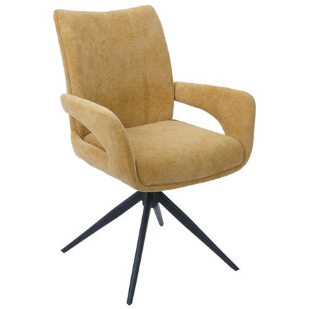 Vergaderstoel LELIA, Retro Design, Draaibaar met Zwarte Poten, Gele Stof