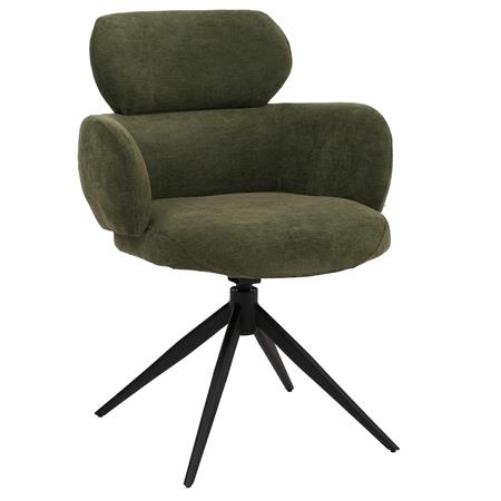 Vergaderstoel LINDEN, Retro Design, Draaibaar met Zwarte Poten, Groene Stof