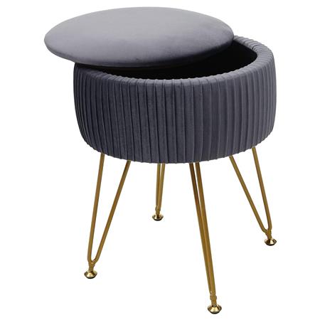Zitkruk MIKO, Gouden Onderstel, Elegant Ontwerp met opbergruimte, Grijs Fluweel