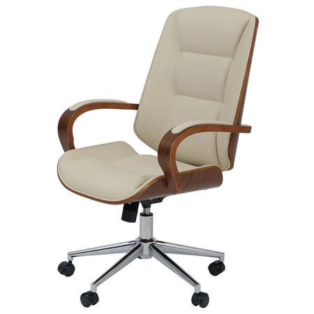 Bureaustoel CLARIN, Dikke Vulling, Elegant Ontwerp met Hout en Lederen Bekleding in de kleur Beige