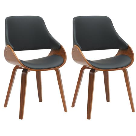 Set van 2 Vergaderstoelen NESKA, Retro Design met Kersenhouten Frame en Zwart Lederen Bekleding 