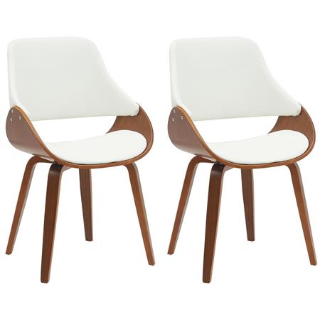 Set van 2 Vergaderstoelen NESKA, Retro Design met Kersenhouten Frame en Wit Lederen Bekleding 