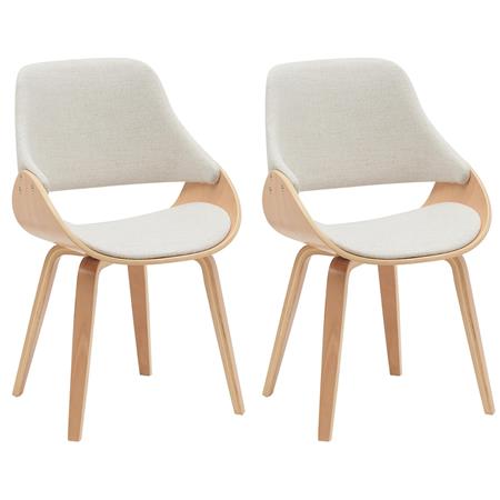 Set van 2 Vergaderstoelen NESKA, Retro Design met Lichthouten Frame en Beige Stoffen Bekleding 