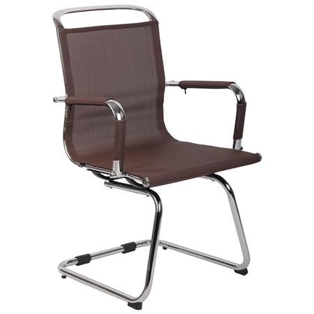 Vergaderstoel GOUDA V, Verchroomd Metalen Frame, Elegant Ontwerp, Bruine Mesh Bekleding