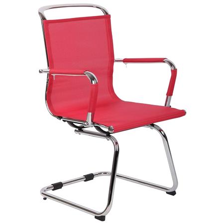 Vergaderstoel GOUDA V, Verchroomd Metalen Frame, Elegant Ontwerp, Rode Mesh Bekleding