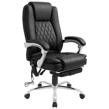 Directiestoel CABUYA, Massage- en Warmtefunctie, Uitschuifbare Voetensteun, in Zwart Leder