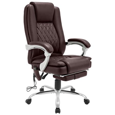 Directiestoel CABUYA, Massage- en Warmtefunctie, Uitschuifbare Voetensteun, in Bruin Leder