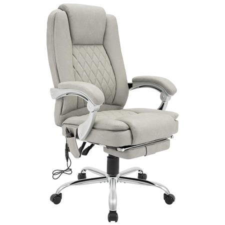 Directiestoel CABUYA, Massage- en Warmtefunctie, Uitschuifbare Voetensteun, in Grijs Leder