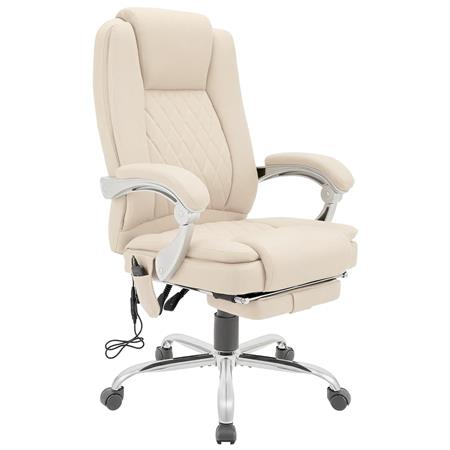 Directiestoel CABUYA, Massage- en Warmtefunctie, Uitschuifbare Voetensteun, in Beige Leder
