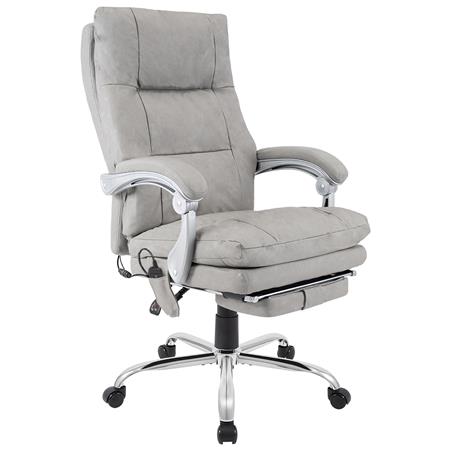 Directiestoel SARMI, Massage- en Warmtefunctie, Uitschuifbare Voetensteun, in Grijs Leder