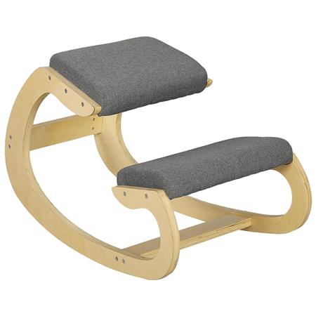 Ergonomische Kniestoel YOSI, Gewatteerde Kussens, Houten Structuur, Grijze Stof