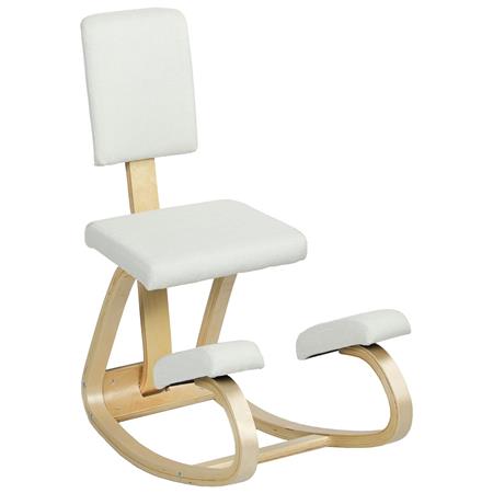 Ergonomische Kniestoel MOLTY, Gewatteerde Rugleuning, Houten Structuur, Beige Stof