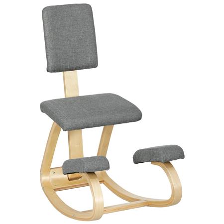 Ergonomische Kniestoel MOLTY, Gewatteerde Rugleuning, Houten Structuur, Grijze Stof