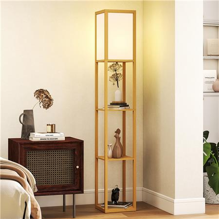 Bureaulamp TALIA, Afmetingen 26x26x160 cm, met Planken, in Natuurlijke Houtkleur