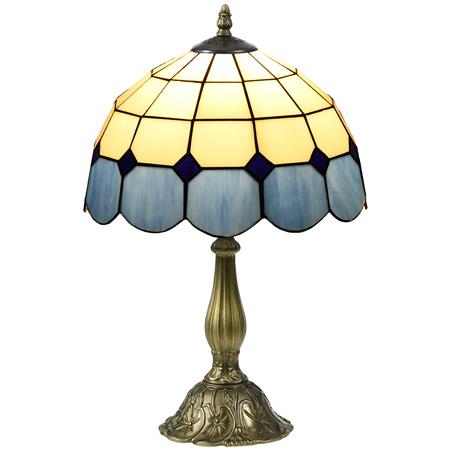 Bureaulamp AMBAR, Afmetingen Ø30x48 cm, Tiffany-stijl, Zinklegering en Blauw Glas