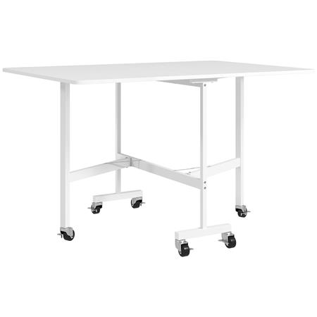 Vergadertafel NICOSIA Op wielen, 120x80x73 cm, Metaal en Hout, 2 Uitklapbare bladen, 3 Configuraties, Wit