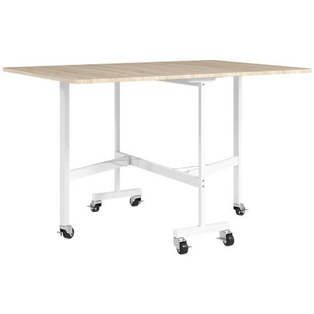 Vergadertafel NICOSIA Op wielen, 120x80x73 cm, Metaal en Hout, 2 Uitklapbare bladen, 3 Configuraties, Eik