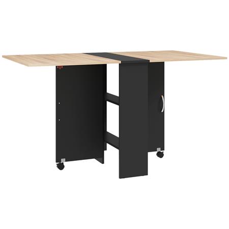 Vergadertafel MORONI  met Wielen en Opbergplanken, geschikt Voor maximaal 6 personen, Zwart-Eiken