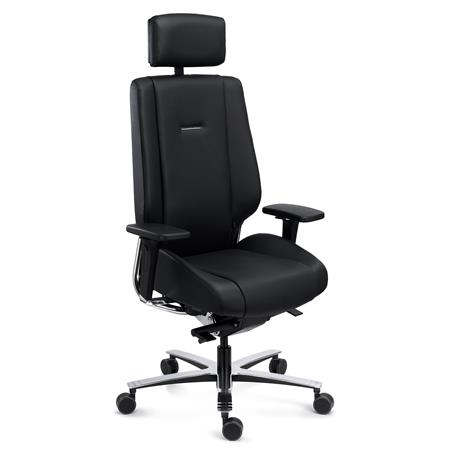 Ergonomische Bureaustoel KRATOS, 24 Uur Gebruik, Maximaal Comfort en Duurzaamheid, Gecertificeerd, Zwarte leder