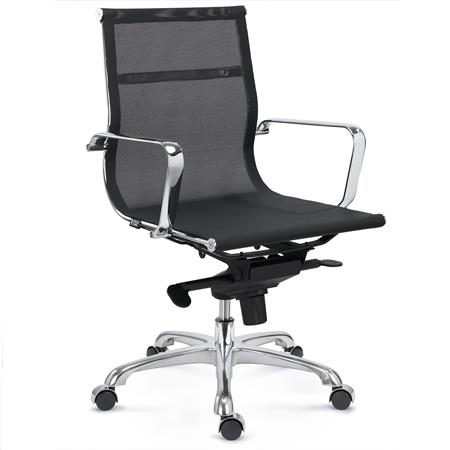 Bureaustoel Domi, middelhoge Rugleuning, Verchroomd metalen Frame, mesh, Zwart