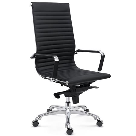 Bureaustoel DORIS, Verchroomd Metalen Frame, Elegante Afwerking, Zwart, Lederen Bekleding