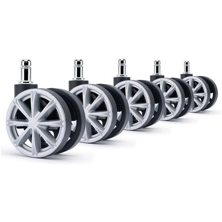 5x H4 11mm Zwenkwielen, 11mm x 60 mm, Voor Tapijt, Sportief Design, Kunststof, Grijs